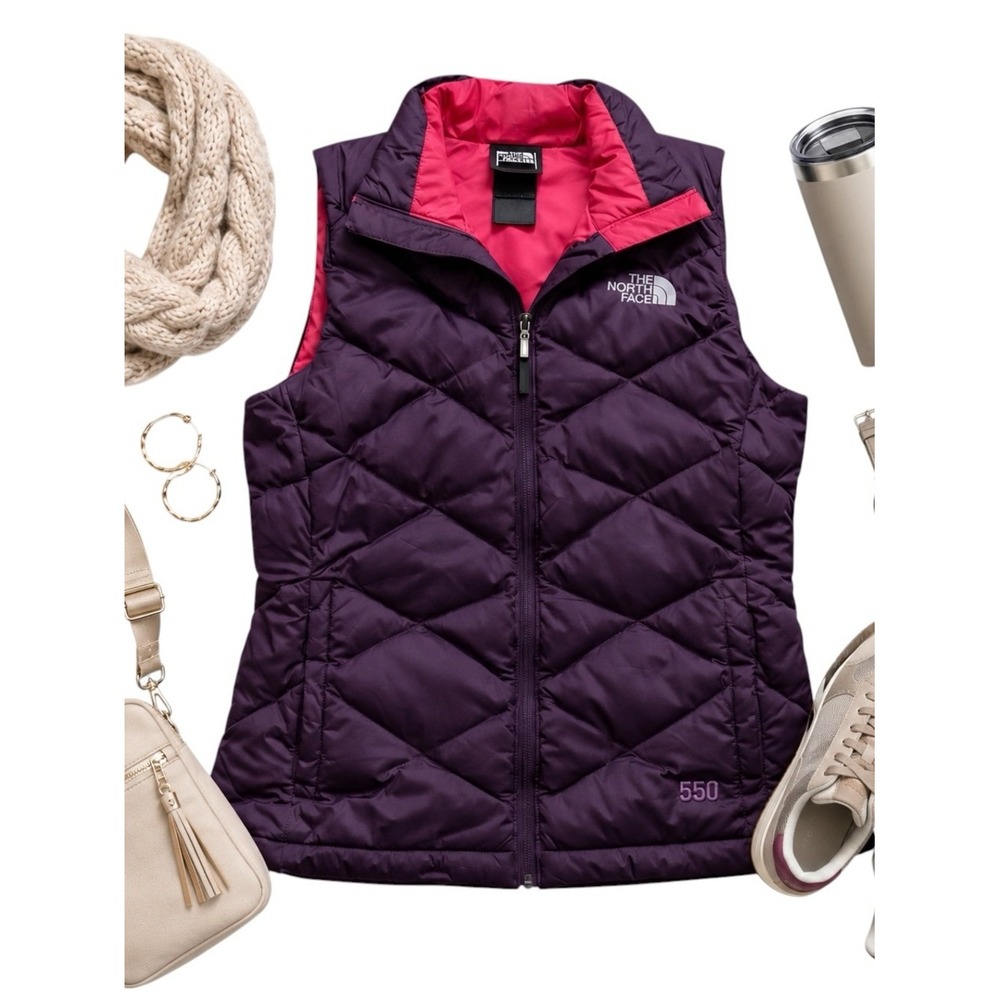 The North Face 550 Down Puffer Vest Women's Small Plum Pink Hiking Outdoor EUC